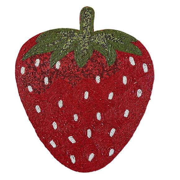 Hand Beaded Strawberry Placemat Charger 15" Summer Fruit NEW - Picture 1 of 8